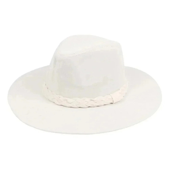 IVORY GRAY FASHION BRIM HAT WITH BRADED TIE - Picture 1 of 2